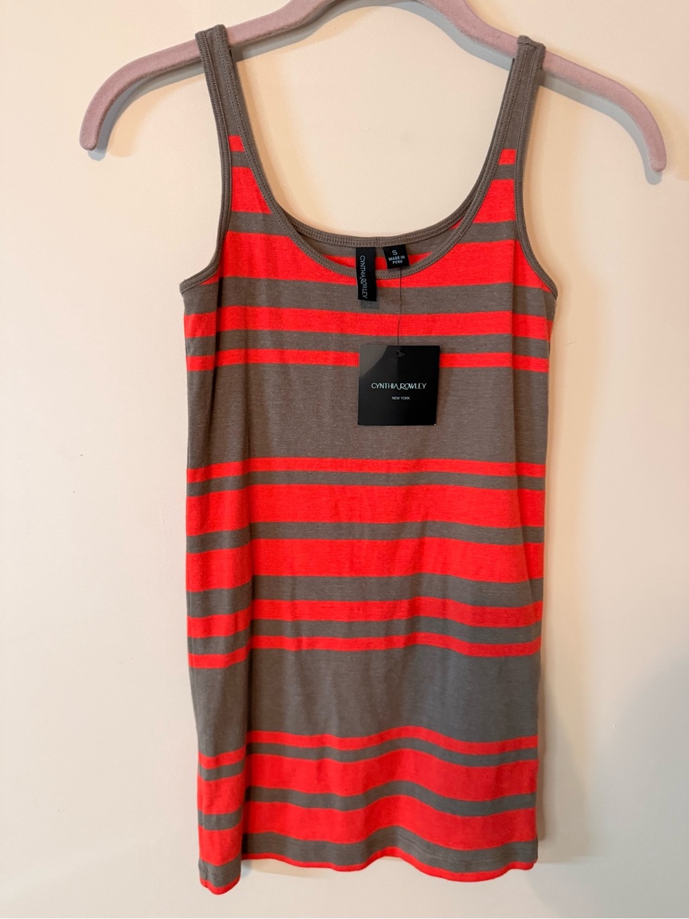 Cynthia Rowley Coral and Gray Striped Tank Top